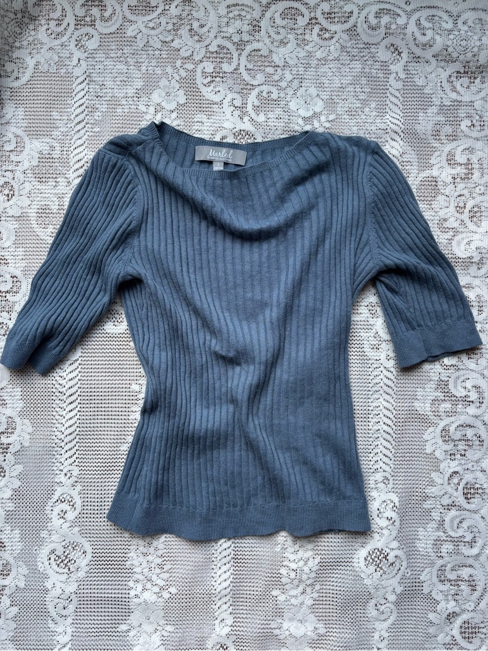 Marled Ribbed Boatneck Sweater, 3/4 sleeve
